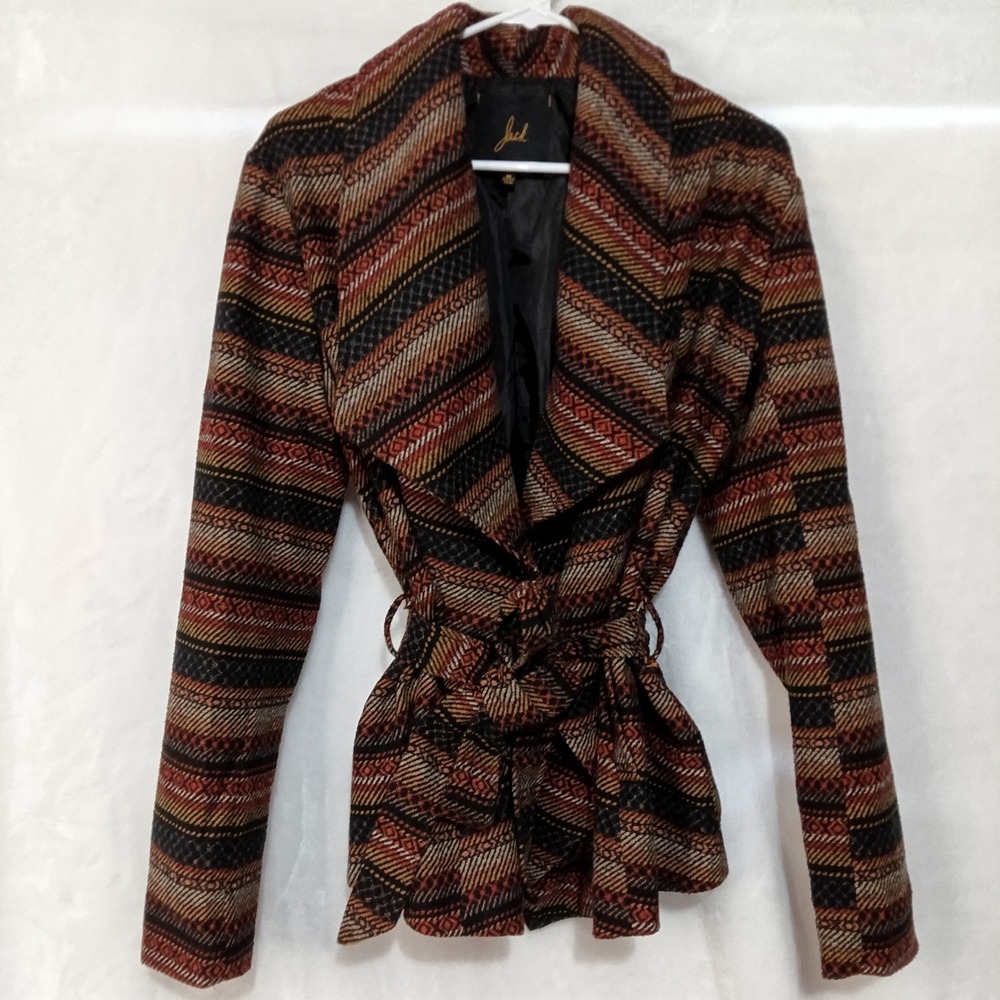Jack by BB Dakota Southwestern Geometric Wrap Jacket Rust Gold Black Size M